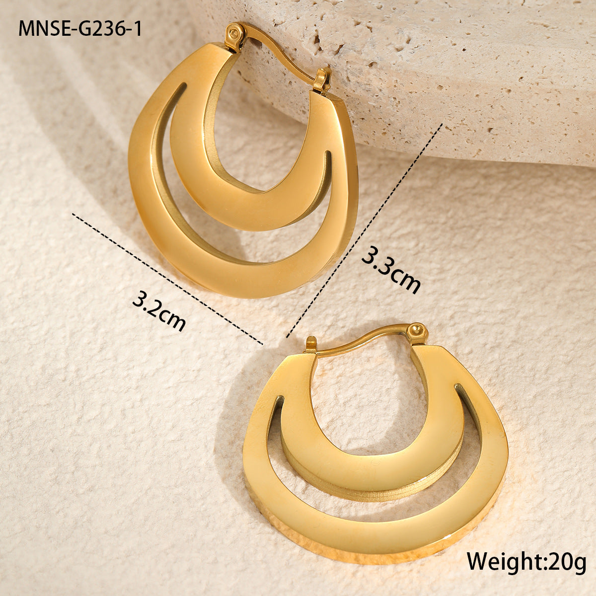 Minimalist Geometric Stainless Steel Earrings with 18K Gold Plating for Women — Fashionable Office-Ready Elegant Hoop and Circle Design