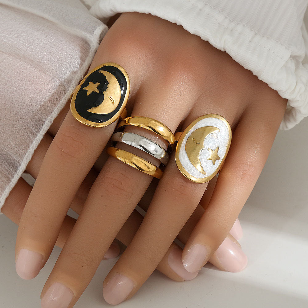 Anillo Minimalista Geométrico de Acero de Titanio para Mujeres y Hombres con Acabado Esmaltado y Banda Ajustable