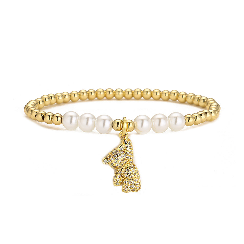 Creative Bear Astronaut Pendant Bracelet for Women with Copper Beads and 18K Gold Plating