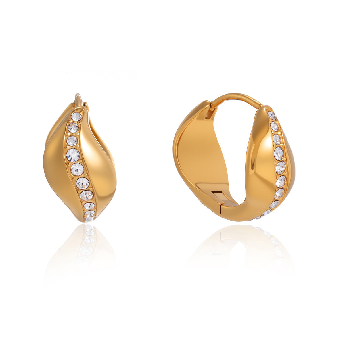 Elegant Geometric Stainless Steel Plated Rhinestone Hoop Earrings for Women
