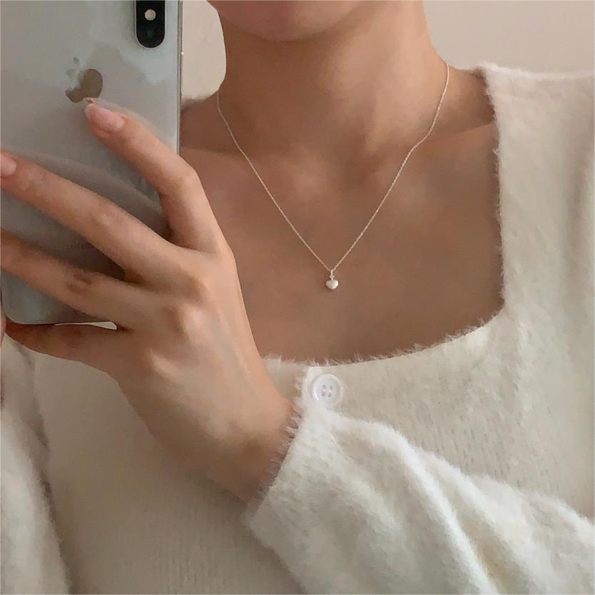 Collar Minimalista Chapado en Plata Esterlina 925 con Corazón, Detalles de Diamantes de Imitación y Cadena Serpiente