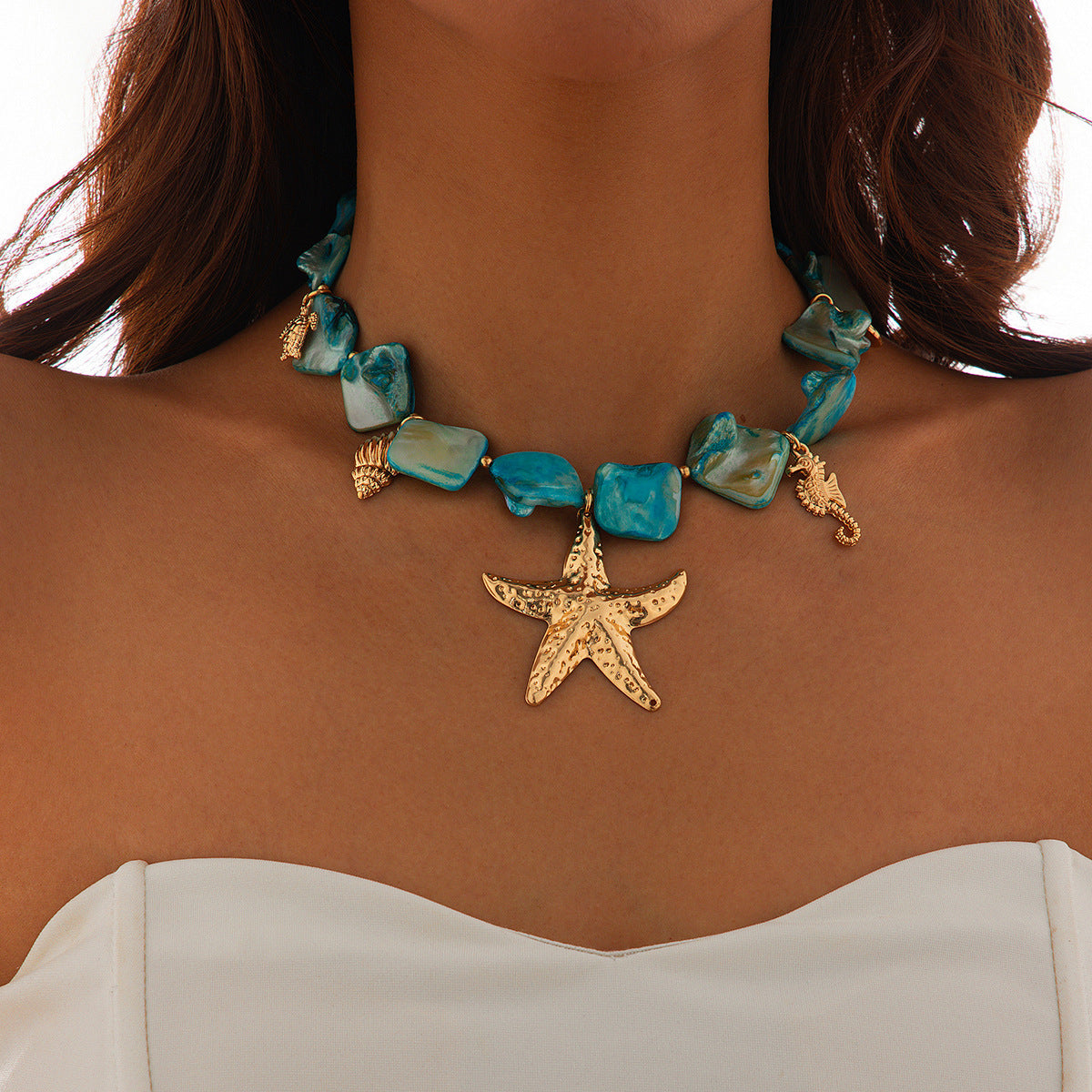 Collana pendente a stella con conchiglia minimalista in lega di zinco con finitura placcata da donna