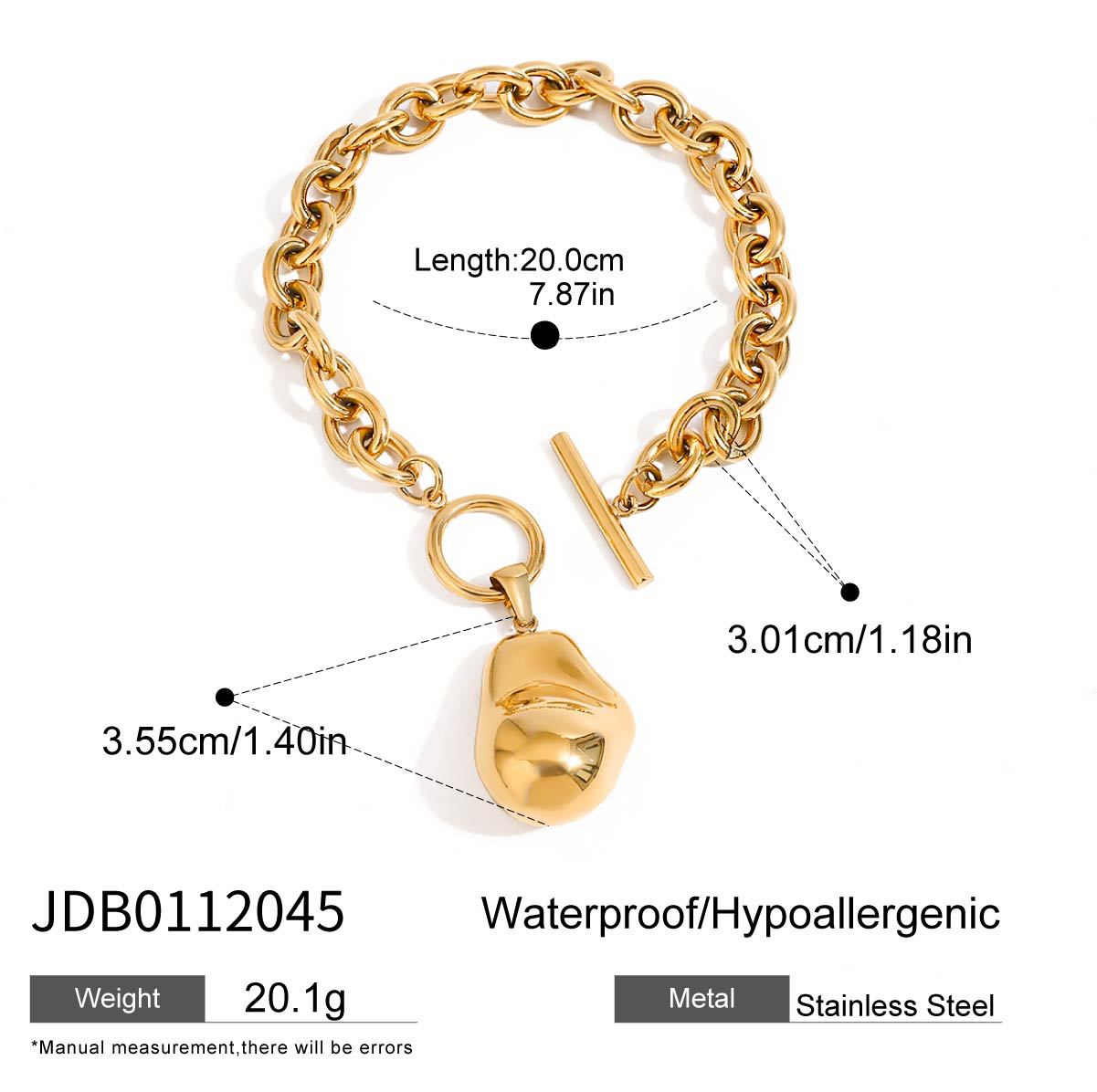Luxury Elegant Geometric Oval Titanium Steel 18K Gold Plated Bracelet for Women