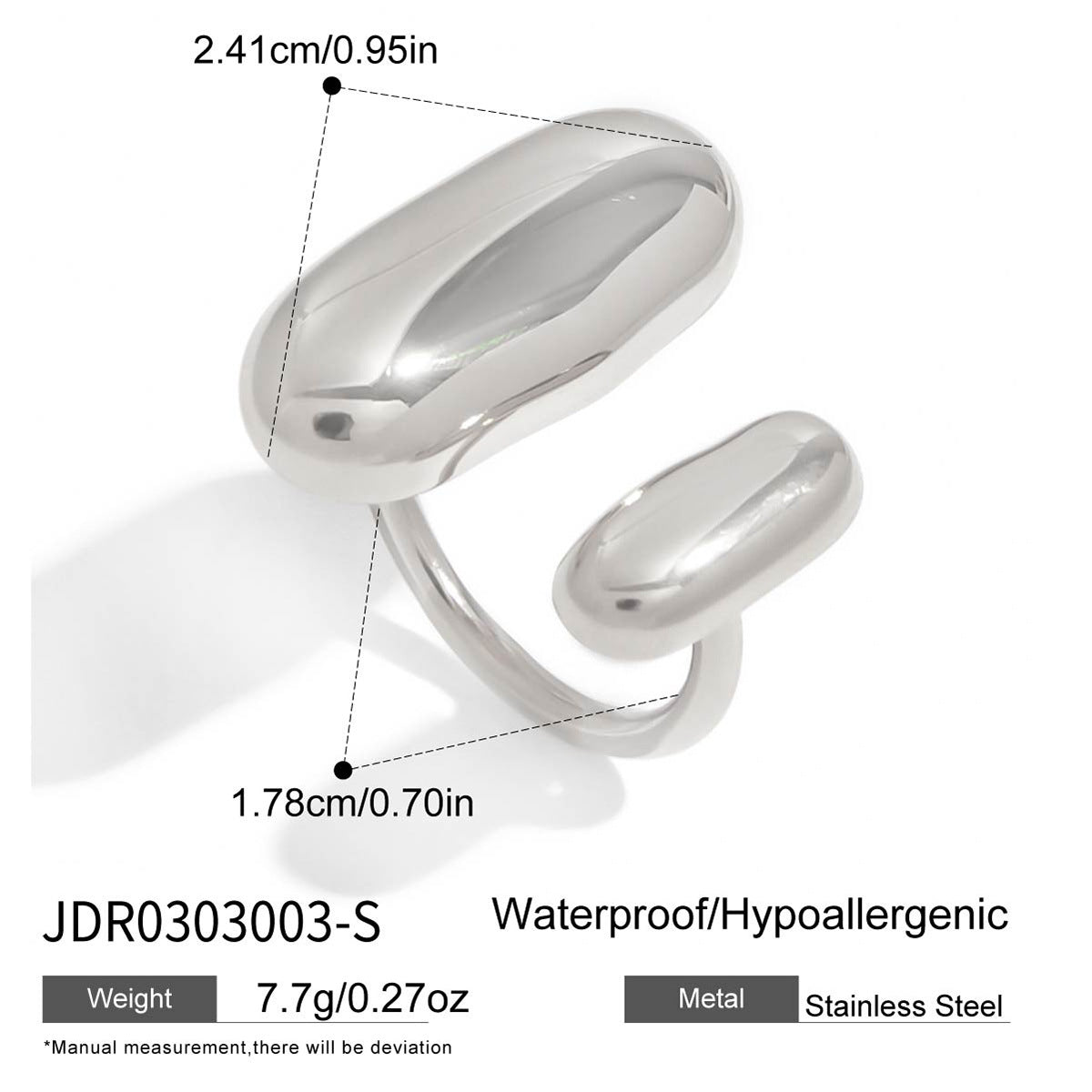 Minimalist Elegant Geometric Oval Stainless Steel PVD Ring for Women