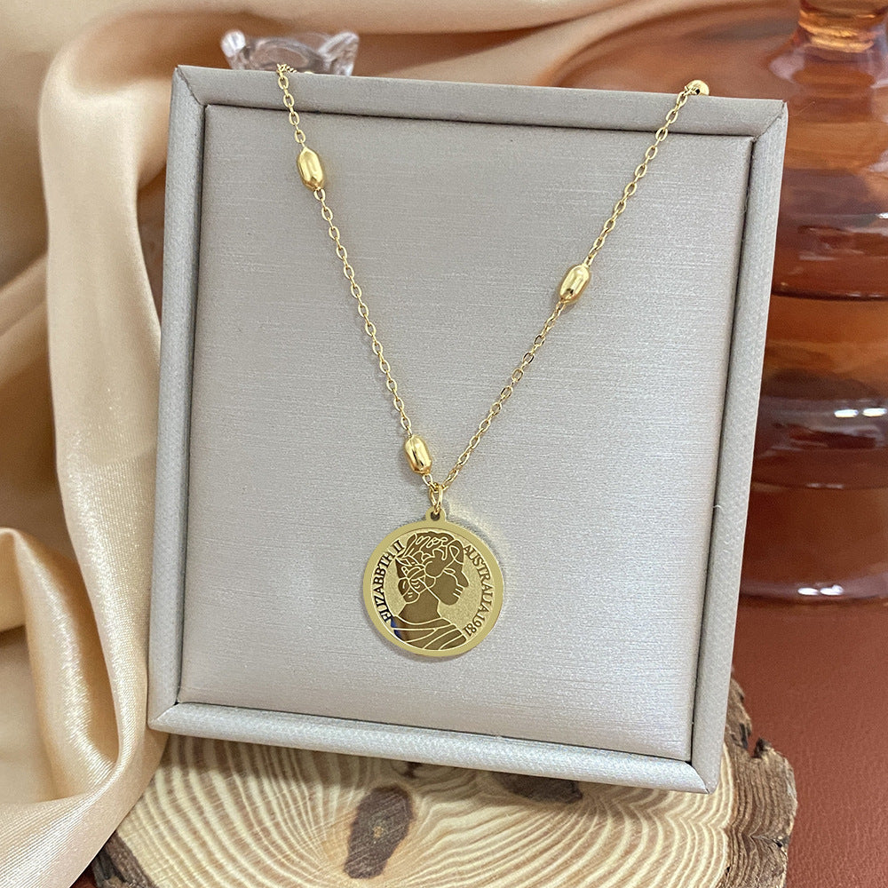 18K Gold Plated Titanium Steel Heart Cartoon Leaf Necklace with Ethnic Elements