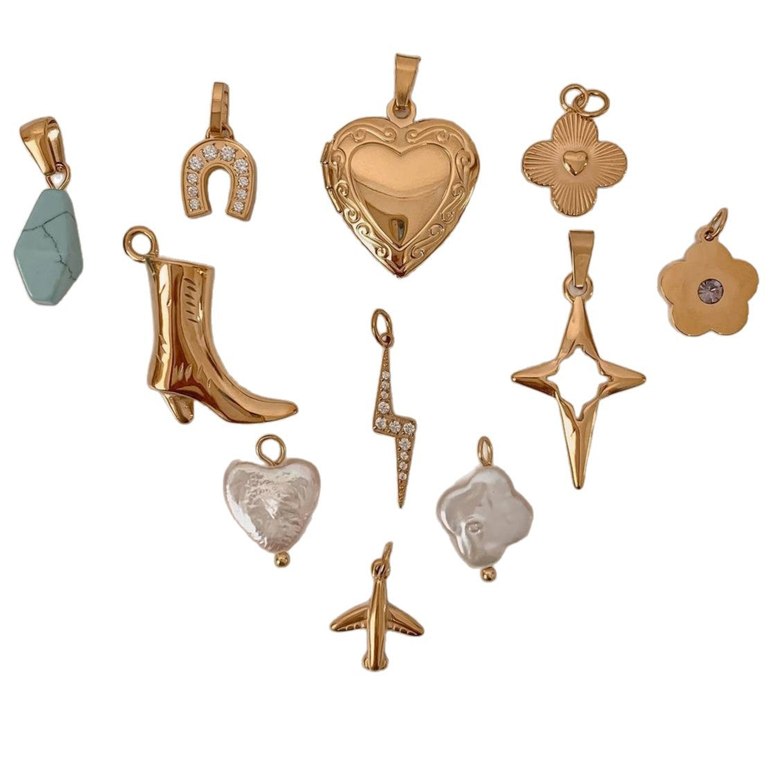Minimalist Stainless Steel 18K Gold PVD Heart Boot Charm Bar with Pearl for Cable Chain Necklace