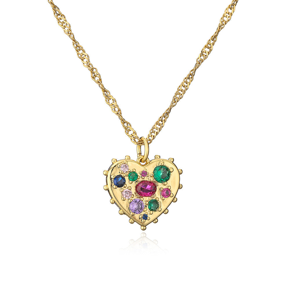 Minimalist Heart Pendant Necklace for Women in Copper with 18K Gold Plating and Zircon Inlay