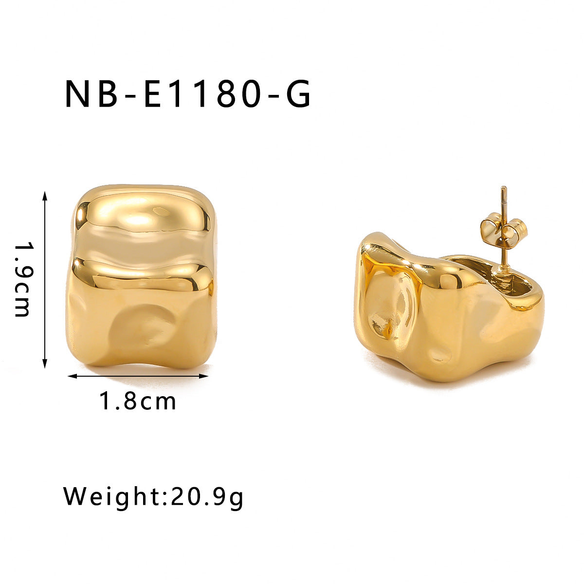 Orecchini geometrici minimalisti irregolari quadrati in acciaio inossidabile con finitura in oro 18K placcata sottovuoto