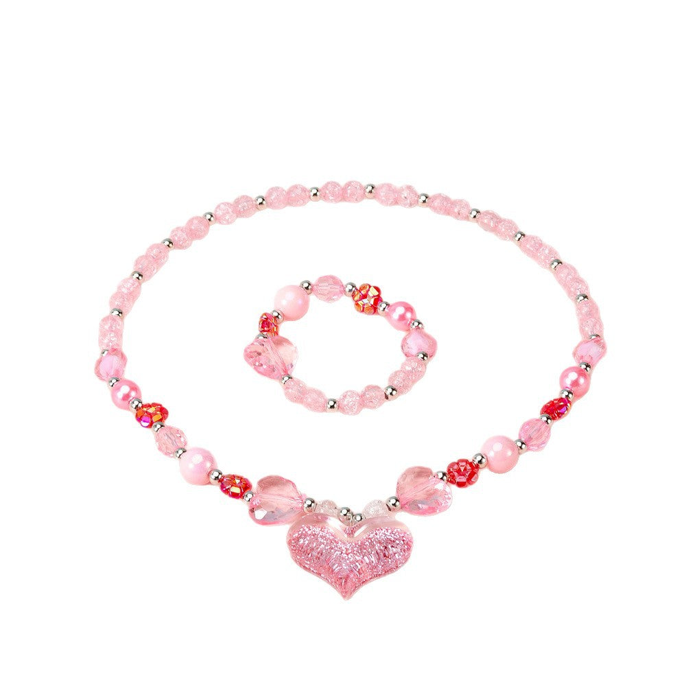Graziosa collana a cuore per bambini, set in resina con ciondolo in acrilico e catena a perline tonde