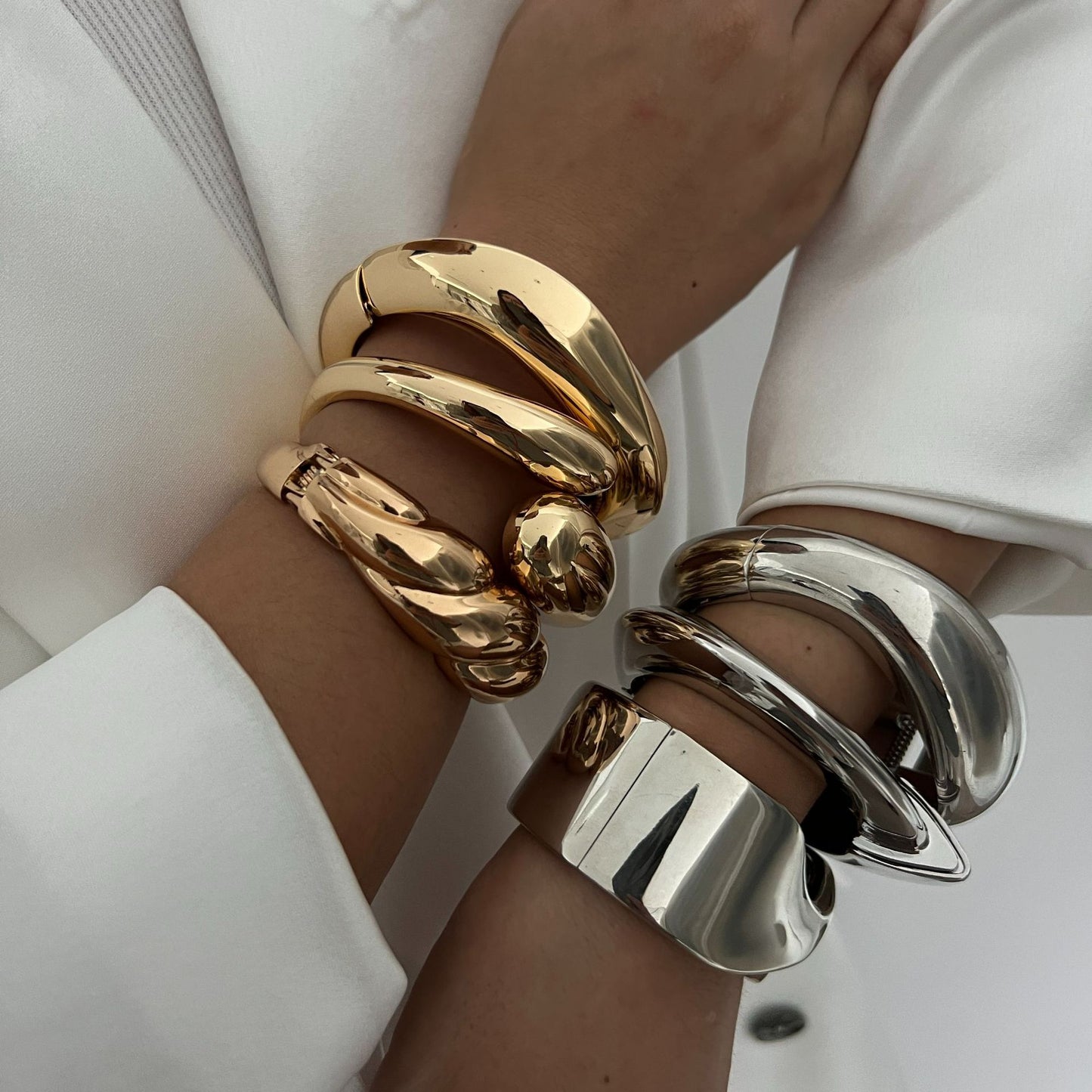 Fashion Polished Plated Geometric Teardrop Cuff Bracelet for Women