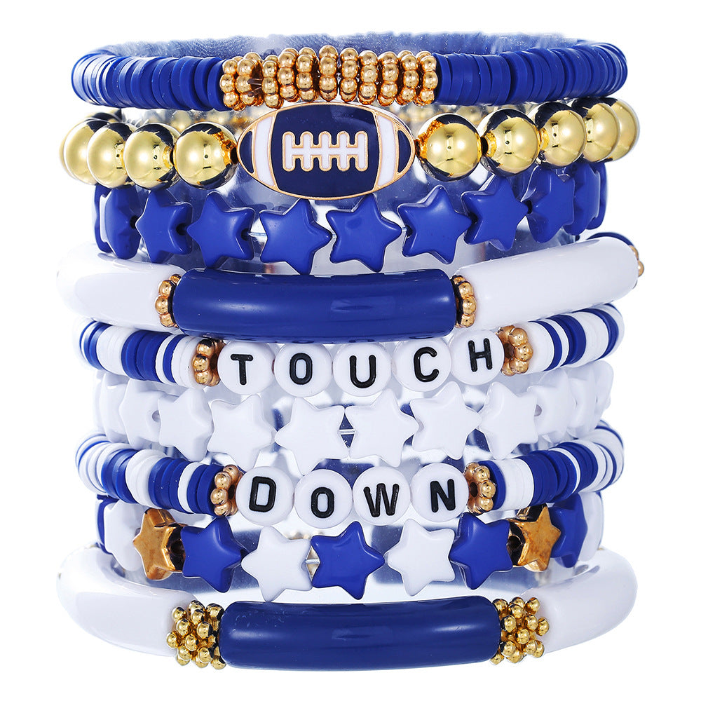 9-Piece Set Geometric Star Letter Resin Beaded Stretch Bracelet Stack