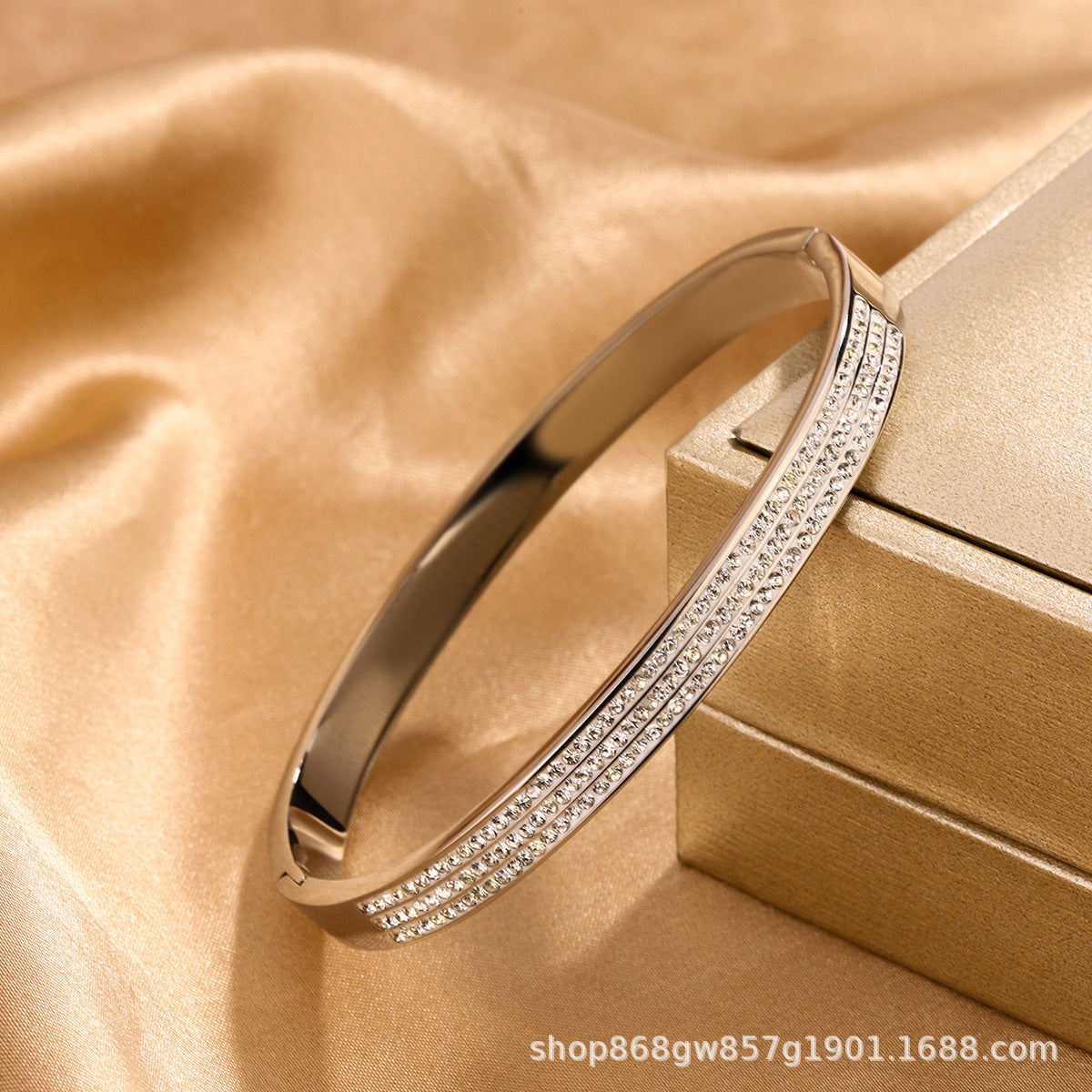 Bracciale da donna in titanio e acciaio lucidato con strass, stile minimalista per affari