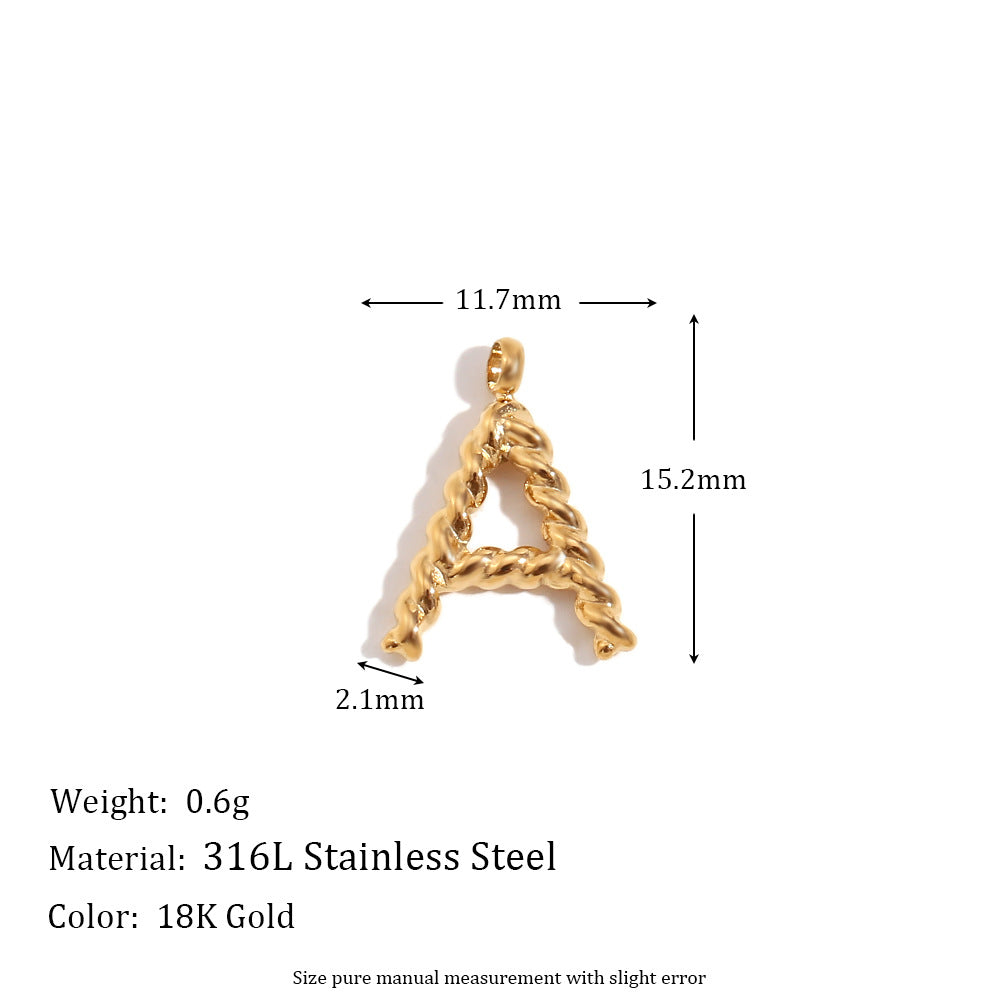 Colgante minimalista de acero inoxidable chapado en oro de 18 quilates con mini letra retorcida para mujer