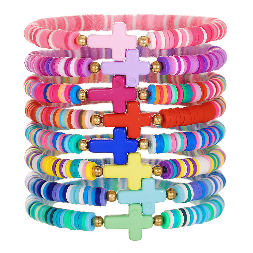 Bohemian Geometric Letter Polymer Clay Brass Acrylic Bracelet Set for Women