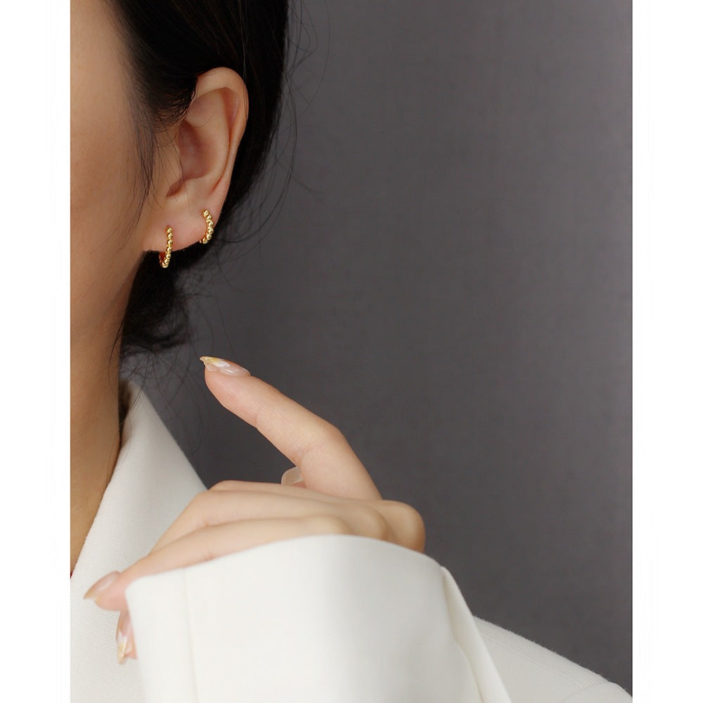 Minimalist 925 Sterling Silver Round Polka Dot Geometric Ear Cuff