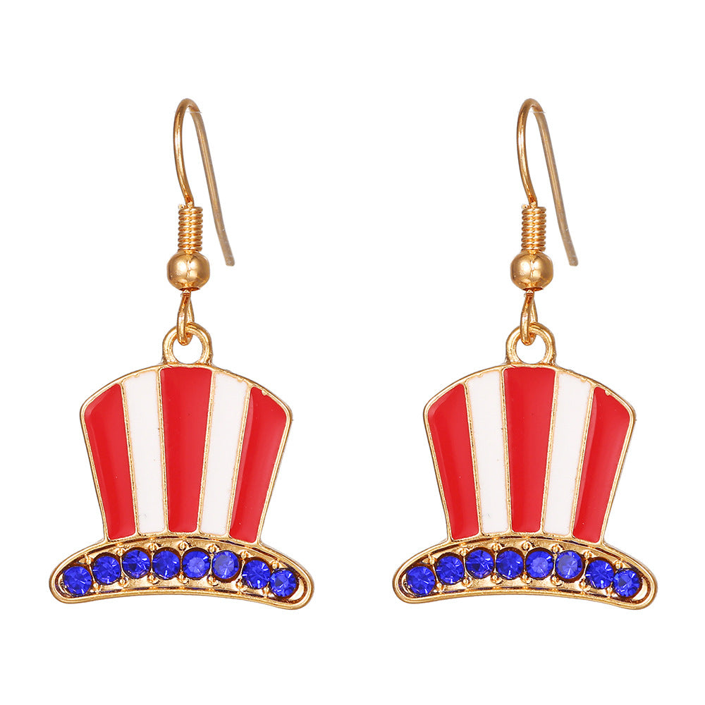 Rhinstone Plated Alloy Round Square USA Flag Stud Earrings with Stainless Steel Posts