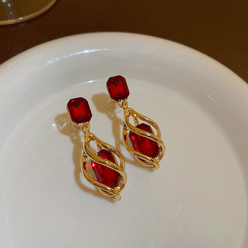 Pendientes de Ángel Retro Artísticos Ovalados con Incrustaciones de Pedrería para Mujer con Base de Cobre y Diseño Geométrico