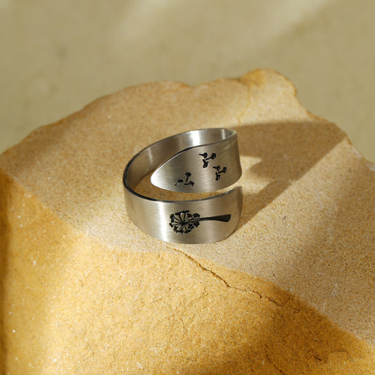 Dandelion-Shaped Titanium Steel Adjustable Ring with Electroplated Finish for Women, Minimalist Luxury Fashion Accessory
