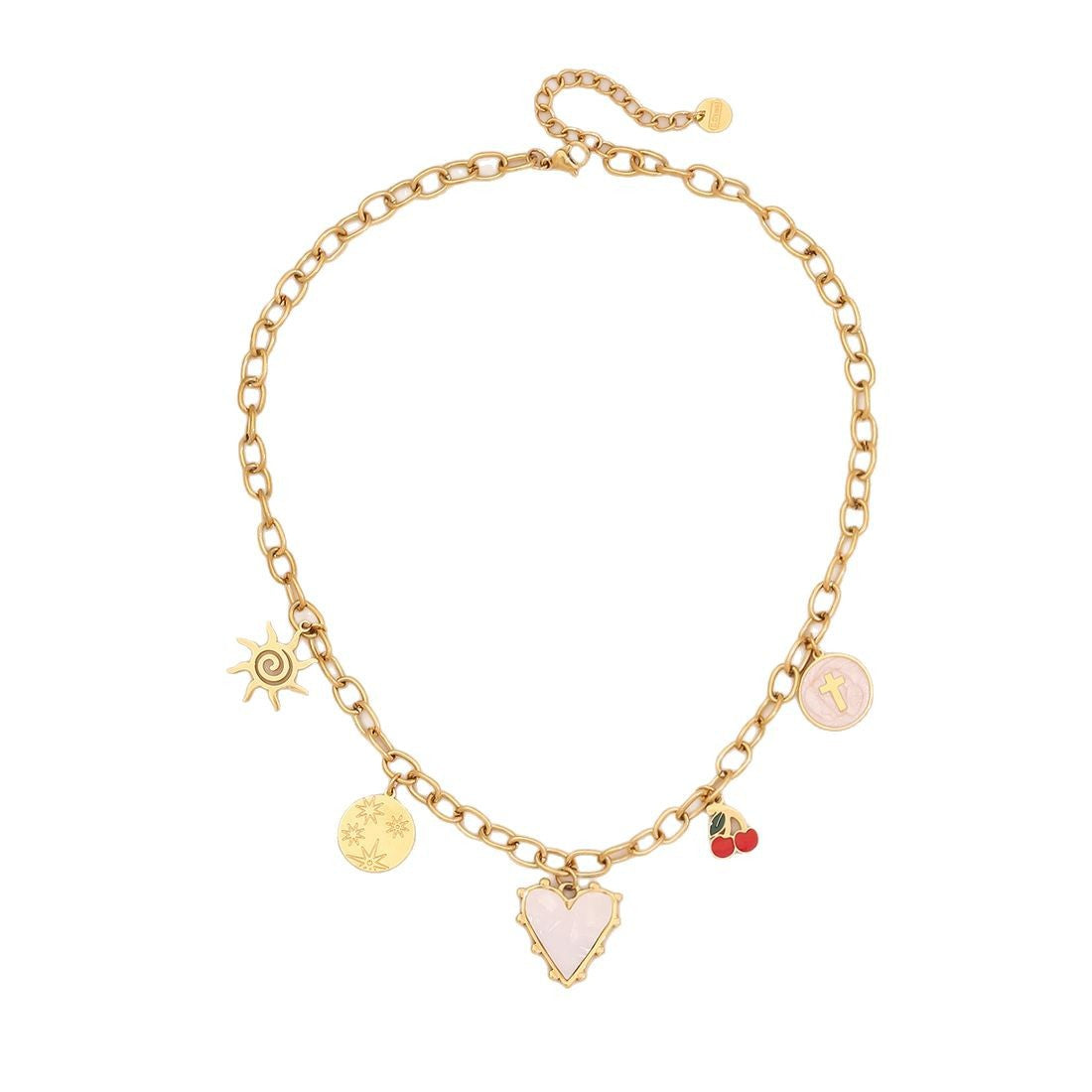 Collana con pendente a forma di cuore retrò in acciaio inossidabile con finitura placcata per donna, delicata catena clavicola in stile fresco e dolce