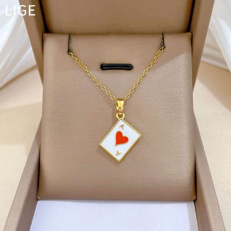 Sweet Cartoon Geometric Drip Oil Rhinestone Pendant Necklace Titanium Steel Cable Chain Unisex
