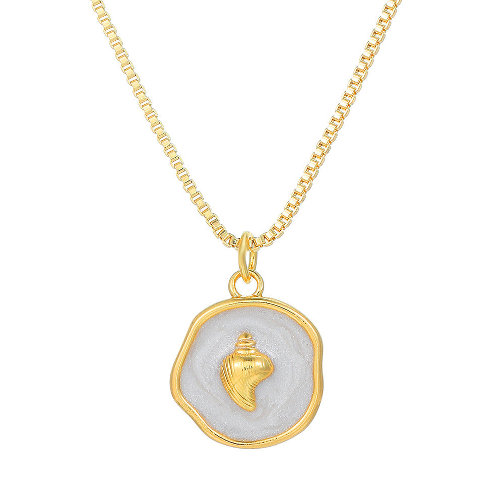Collana Pendente Minimalista con Stella Marina Delfino Concha Cuore da Donna in Rame con Finitura Smaltata su Catena ad O