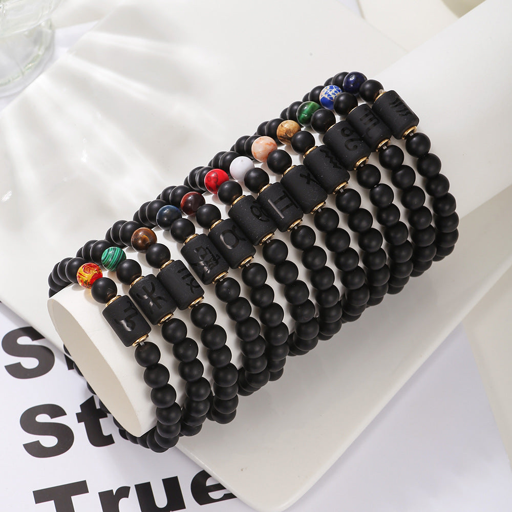 Unisex Plated Round Agate Beaded Bracelet 12 Constellation Series