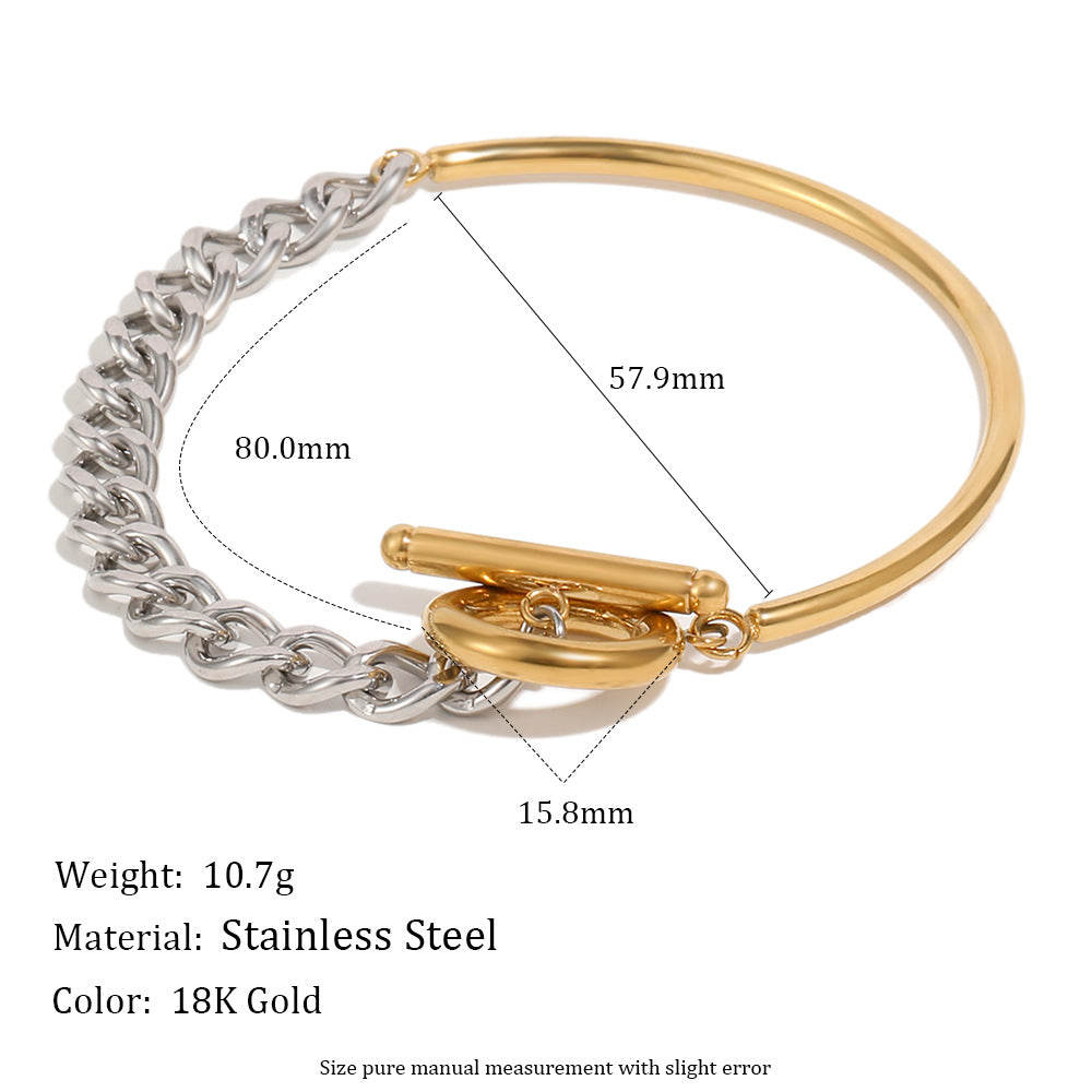 Minimalist Elegant 18K Gold Plated Stainless Steel Geometric Cuban Link Chain Bracelet with OT Clasp for Women