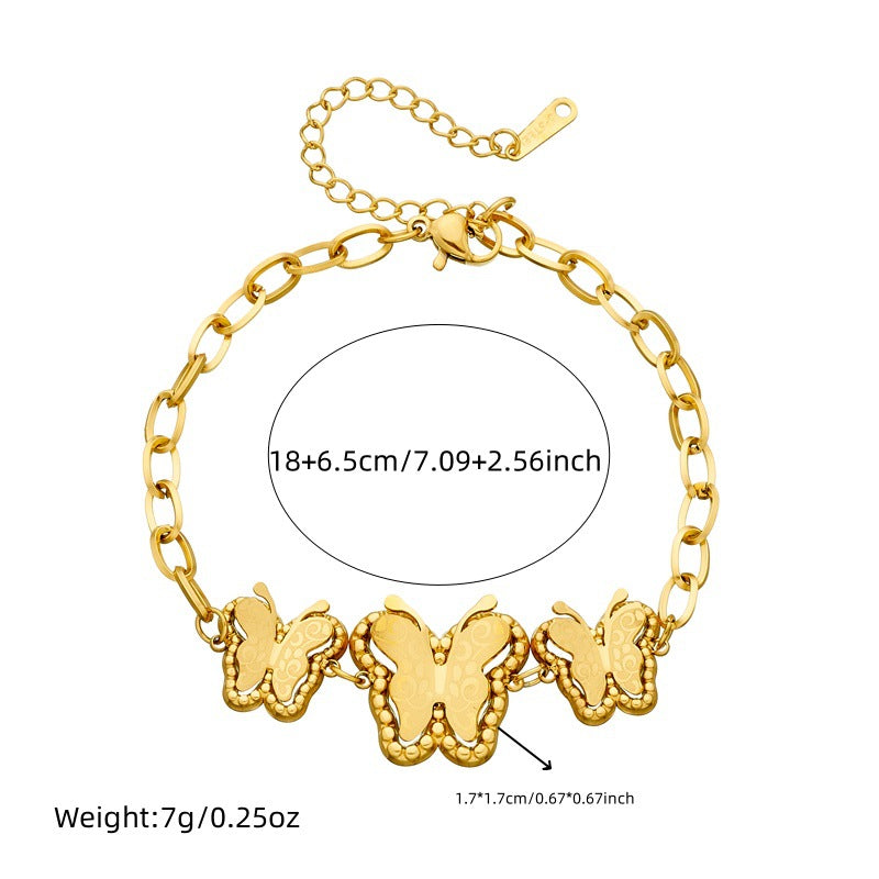 Vintage Minimalist Butterfly Pendant Bracelet in Stainless Steel with Gold Plating
