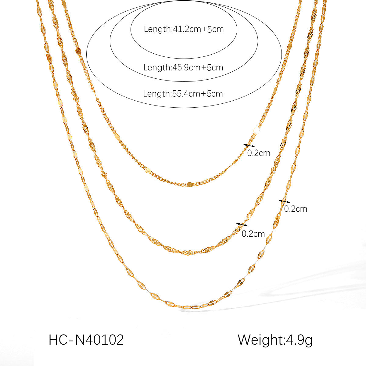 Trendy Geometric 18K Gold Plated Stainless Steel Triple Layer Necklace for Women