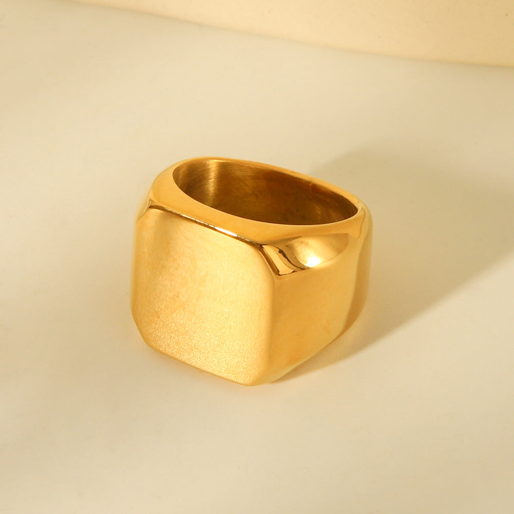 Minimalist Geometric Titanium Steel Ring with 18K Gold Plating Smooth Solid Square Band Luxury Women's Fashion Ring