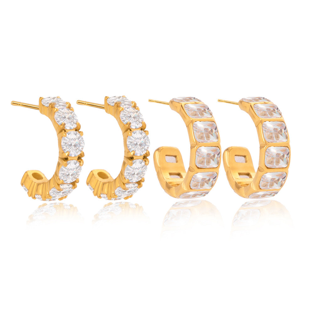 Pendientes de tuerca geométricos de acero inoxidable con circonita chapados en oro de 18 quilates para mujer, joyería de moda de lujo hipoalergénica
