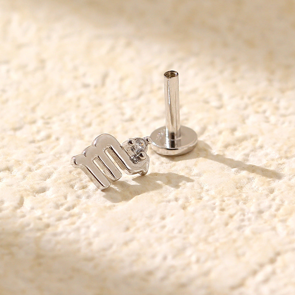 Minimalist S925 Sterling Silver Zodiac Flat Back Cartilage Earrings for Unisex