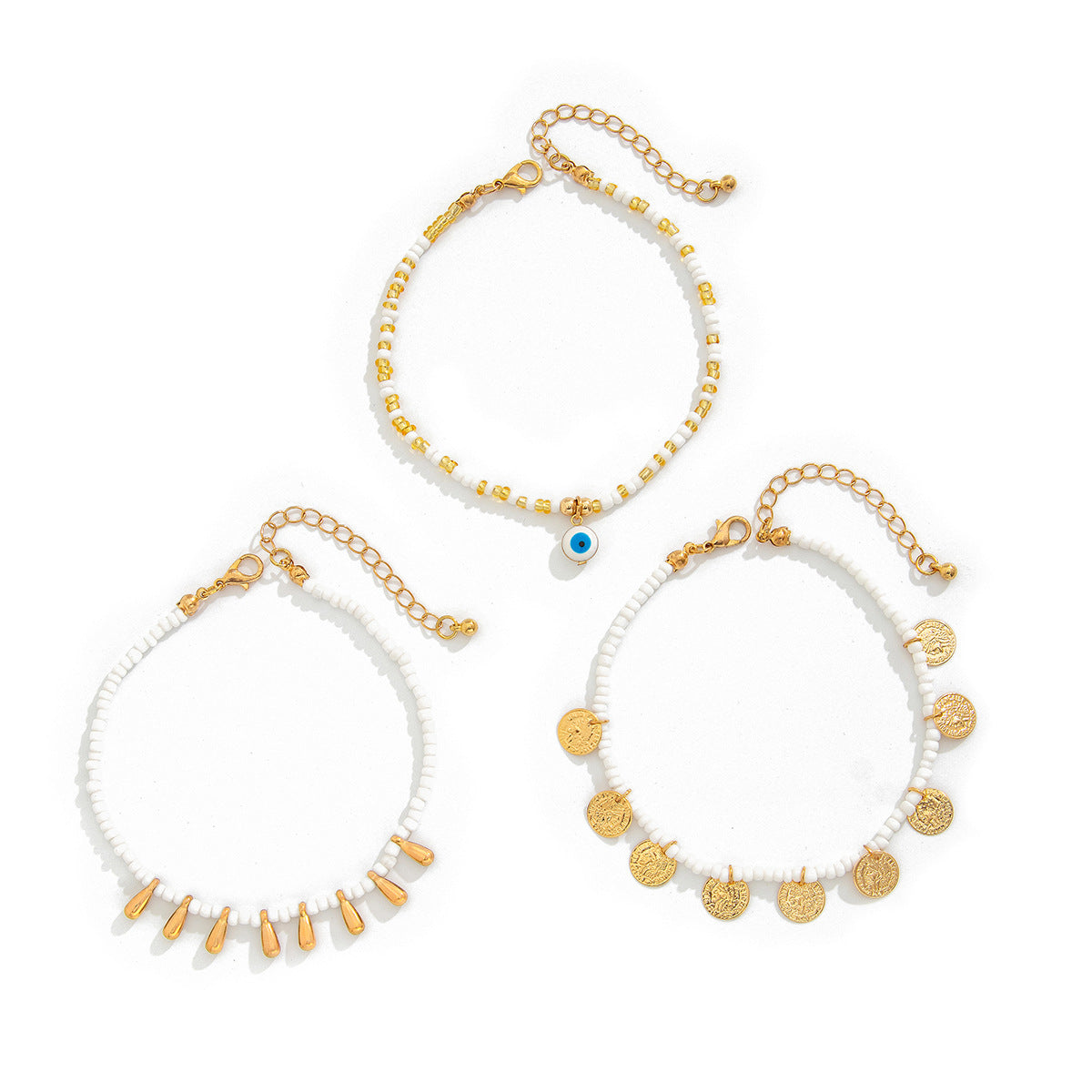 Casual Round Teardrop Acrylic Bead Anklet Set for Women