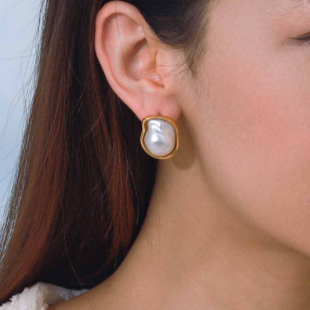 Elegant Pearl Inlay Stainless Steel Titanium Steel Earring Ring Set for Women