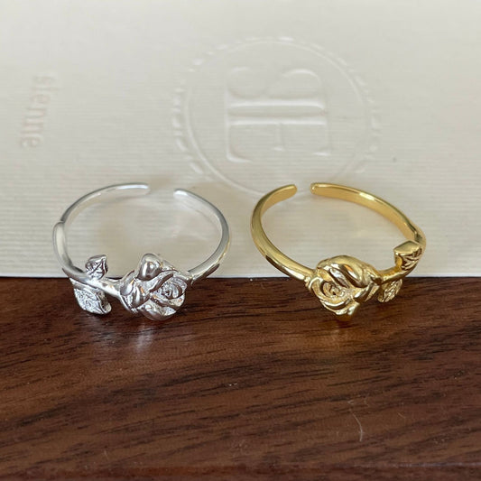 Dulce Anillo de Plata de Ley 925 con Diseño Floral Geométrico Chapado en Oro Rosa para Mujer