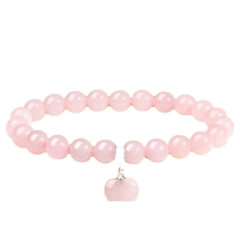 Minimalist Natural Stone Beaded Bracelet with Heart Pendant Unisex Elastic Stretch Bangle