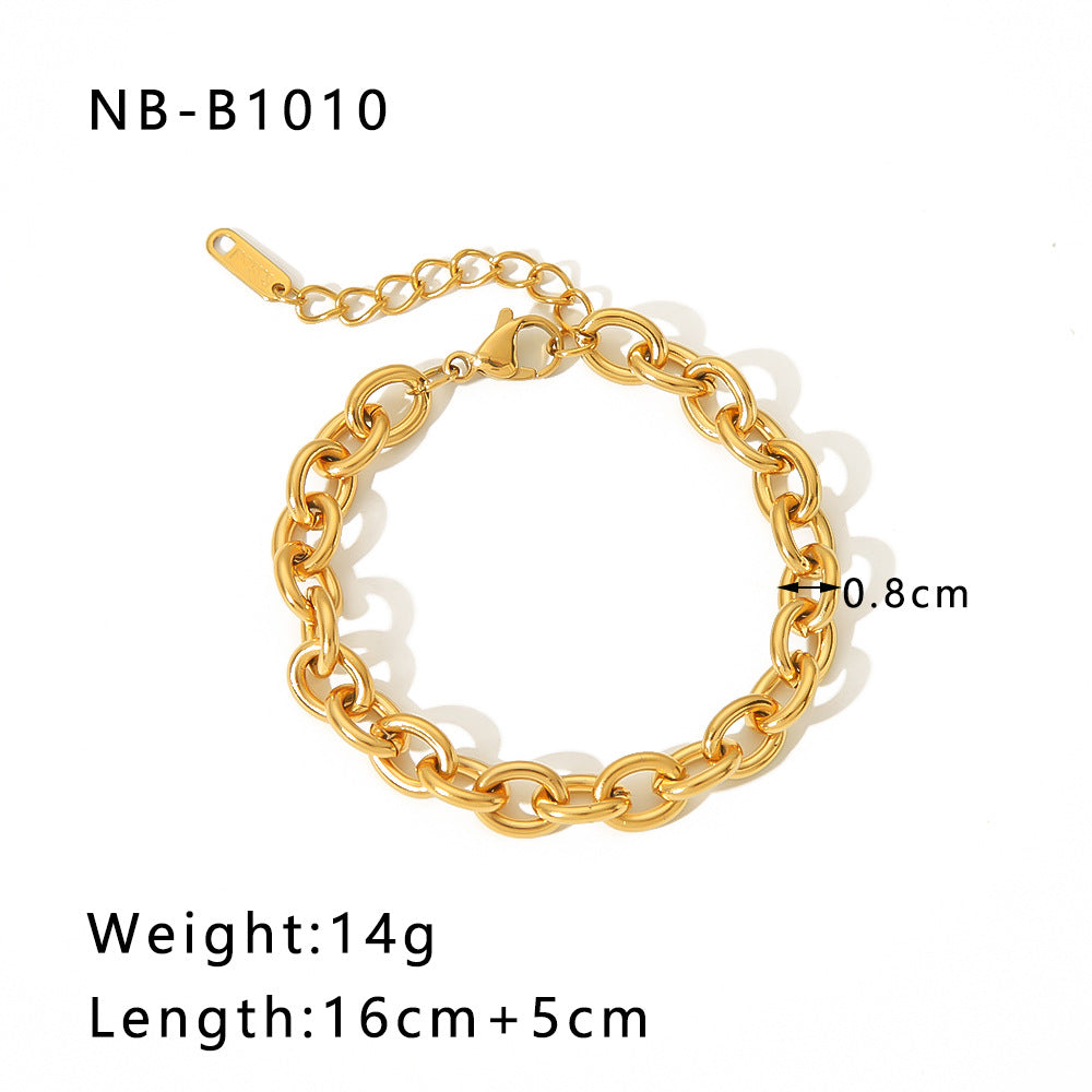 Punk Style Geometric Stainless Steel Handmade Chain Bracelet with 18K Gold Plating