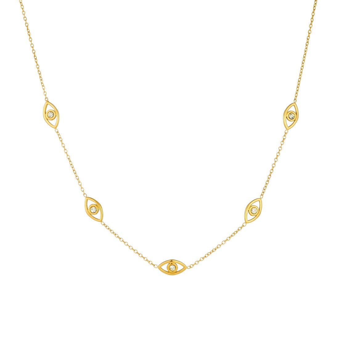 Gold Plated Stainless Steel Evil Eye Rhinestone Pendant Necklace Set for Women