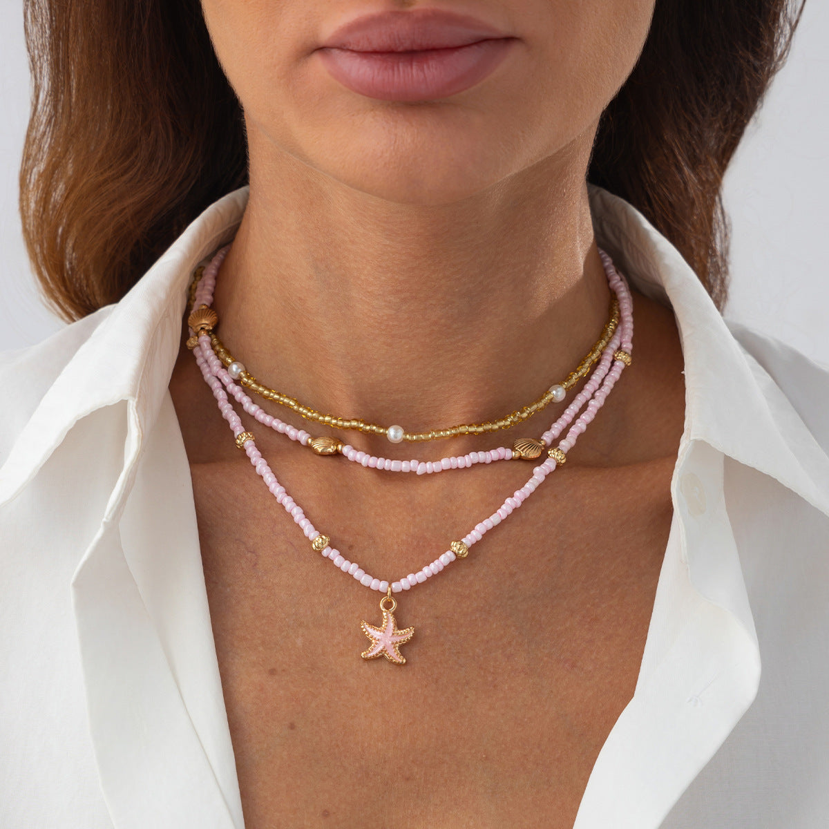 Collana Pendente a Stella Bohemien da Donna con Perle Imitazione e Ciondolo in Lega, Catena Clavicola a Strati Realizzata a Mano