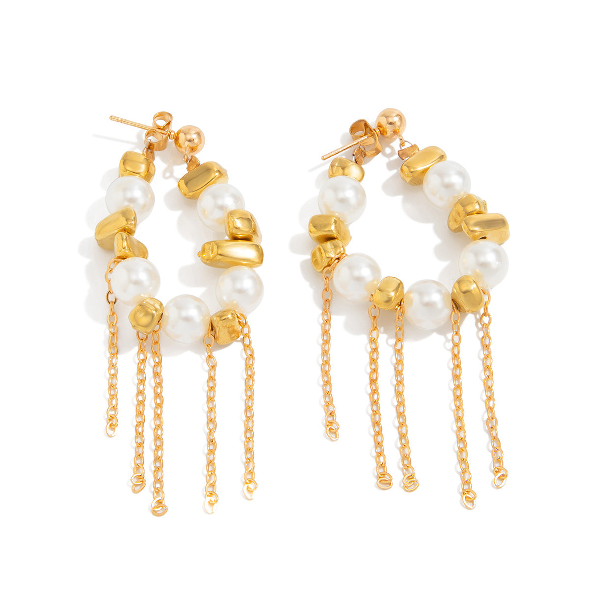 Orecchini a Nappa Irregolari Stile Geometrico Color Argento da Donna con Perle Imitazione e Finitura Galvanizzata