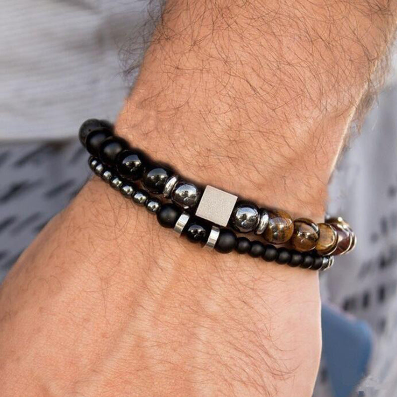 Vintage Punk Matte Brass Bracelet Set with Cubic Zirconia Crown Lion Head and Dice Beads