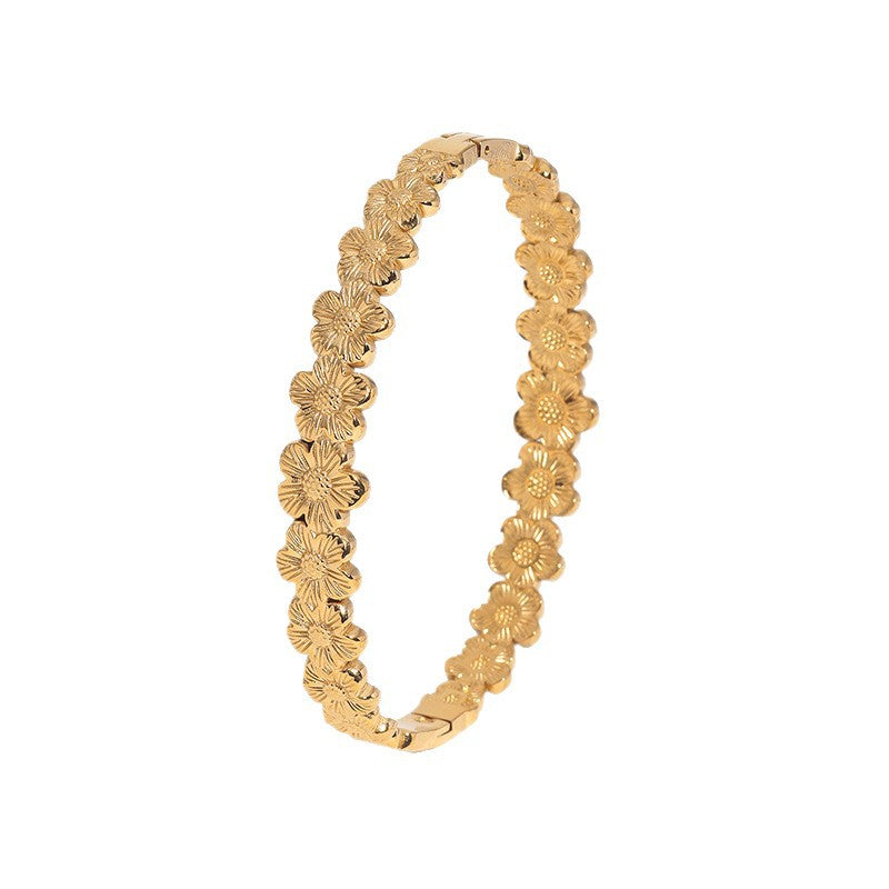 Sweet Minimalist Gold Plated Stainless Steel Floral Bracelet