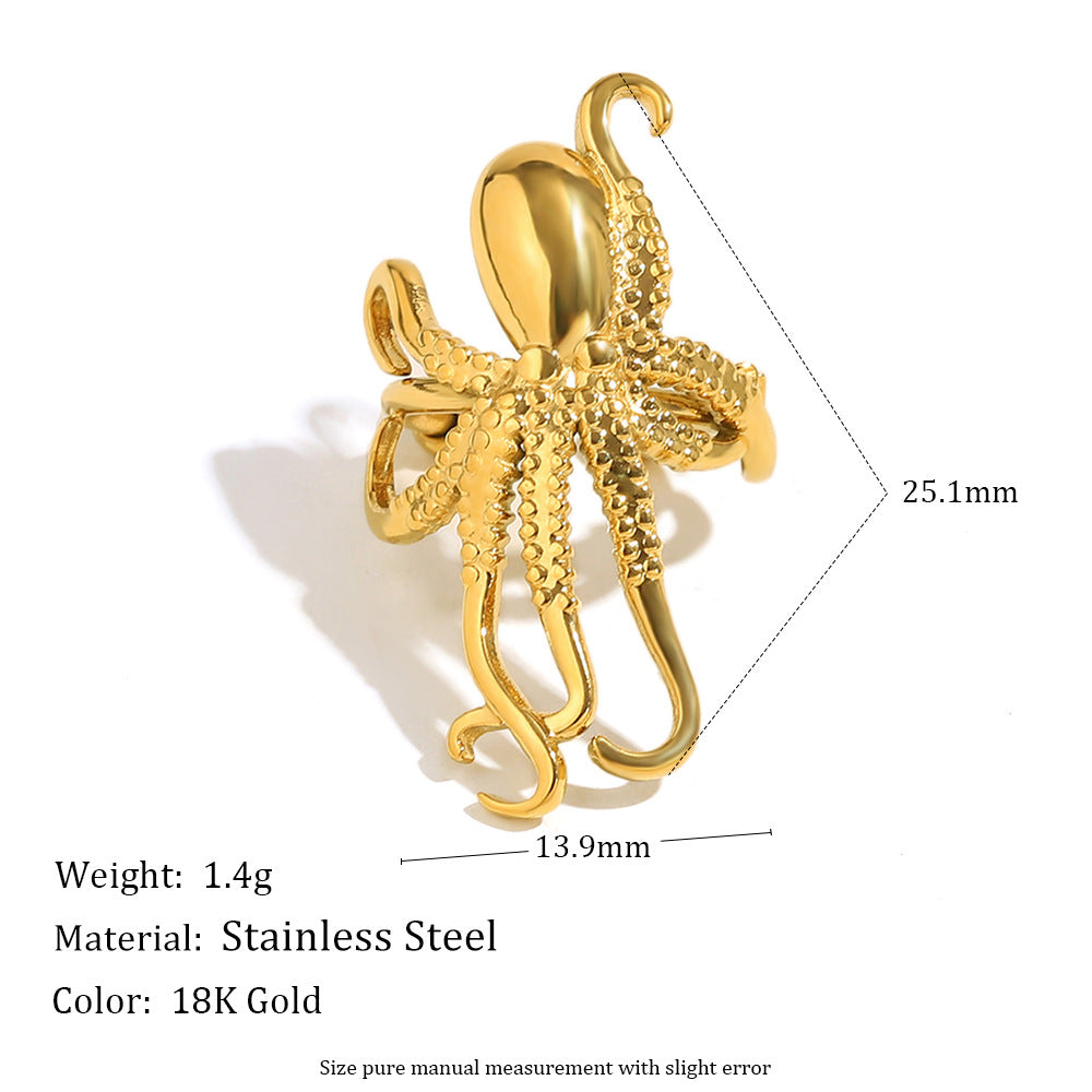 Fashionable Octopus-Shaped Stainless Steel Ear Clip for Women with 18K Gold Plating