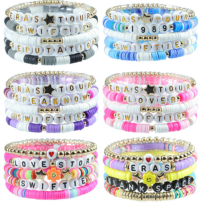 Colorful Letter Number Beaded Stretch Bracelet Set Resin Unisex