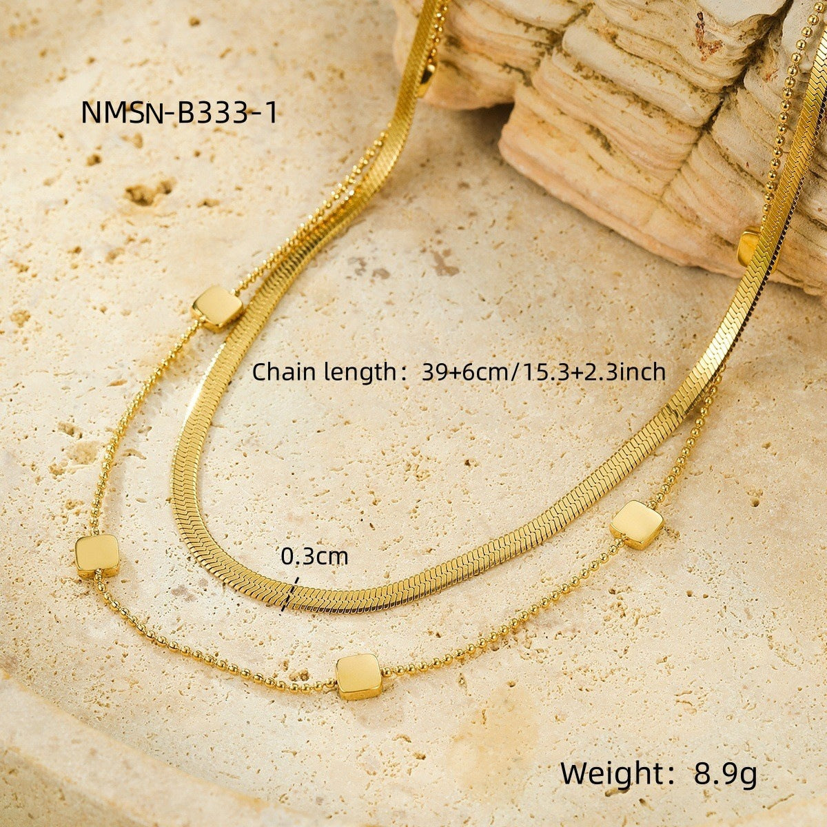 Collana da donna a doppio strato in acciaio inossidabile geometrica minimalista con ciondolo quadrato e finitura placcata