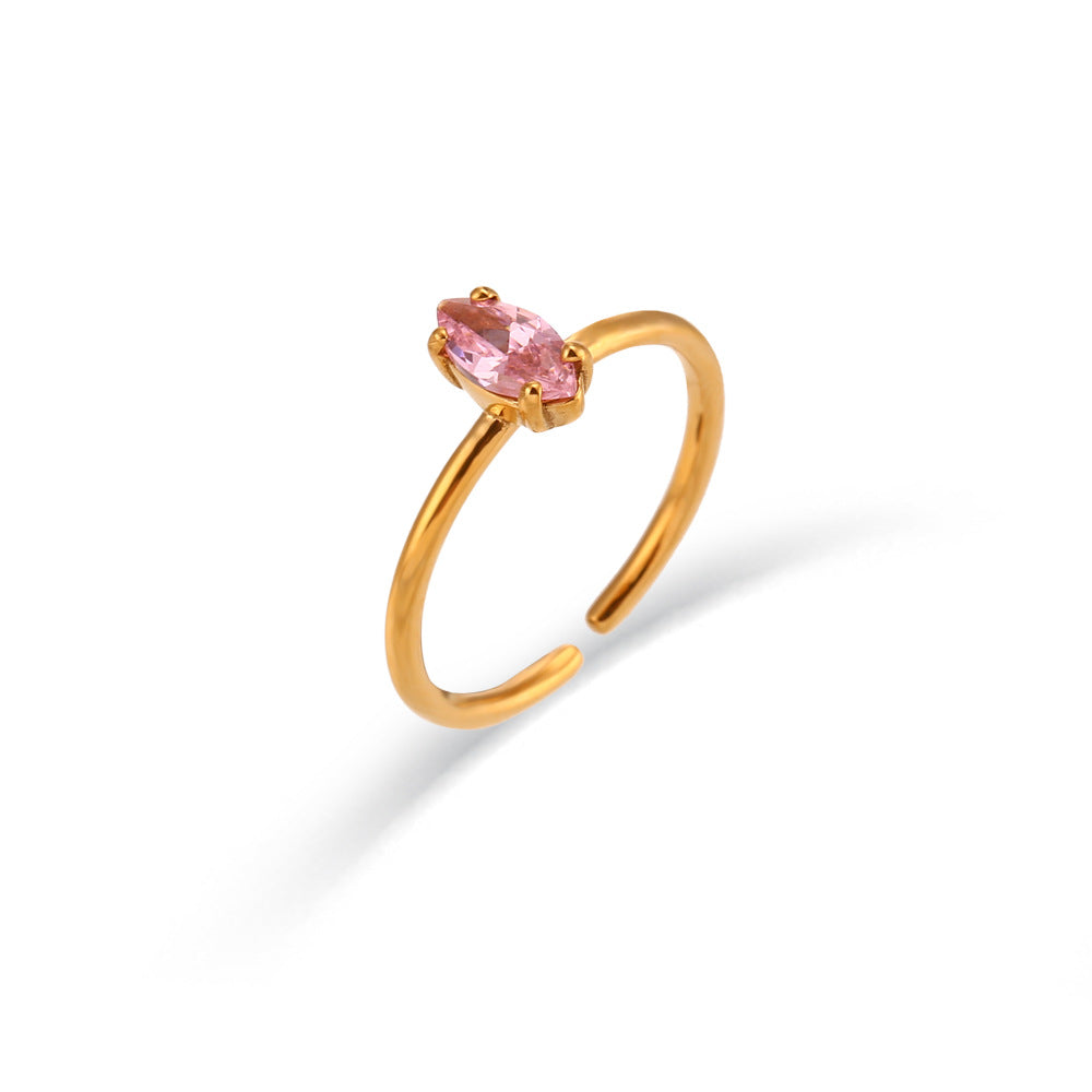 Anillo Abierto Ovalado de Circonita, Minimalista Geométrico, de Acero Inoxidable con Chapado en Oro de 18K para Mujer