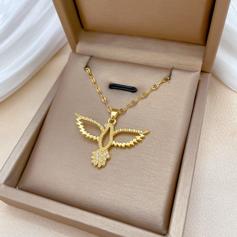 Collana con ciondolo a gufo cavo di lusso per donna e uomo, catena in acciaio inossidabile con intarsio di strass, elegante gioiello per clavicola