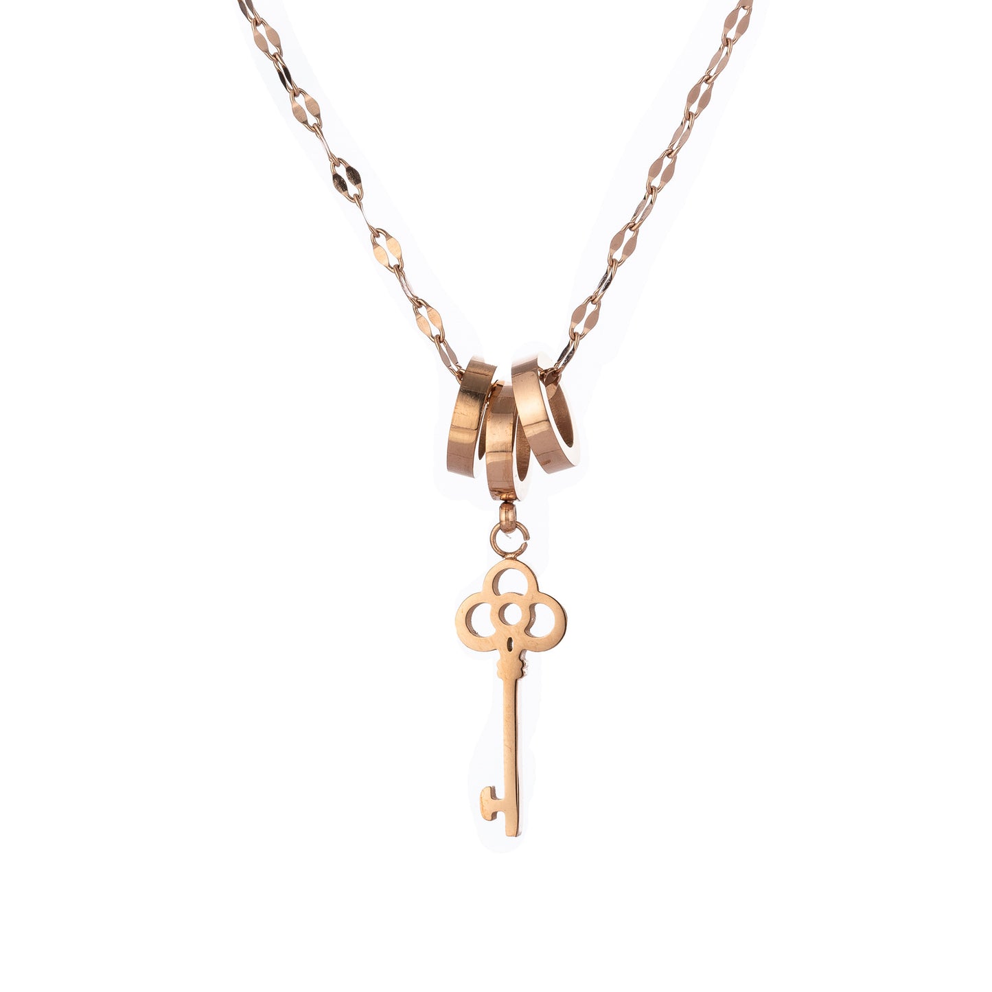 Minimalist Geometric Titanium Steel Key Pendant Necklace for Women with Gold Plating, Clavicle Chain