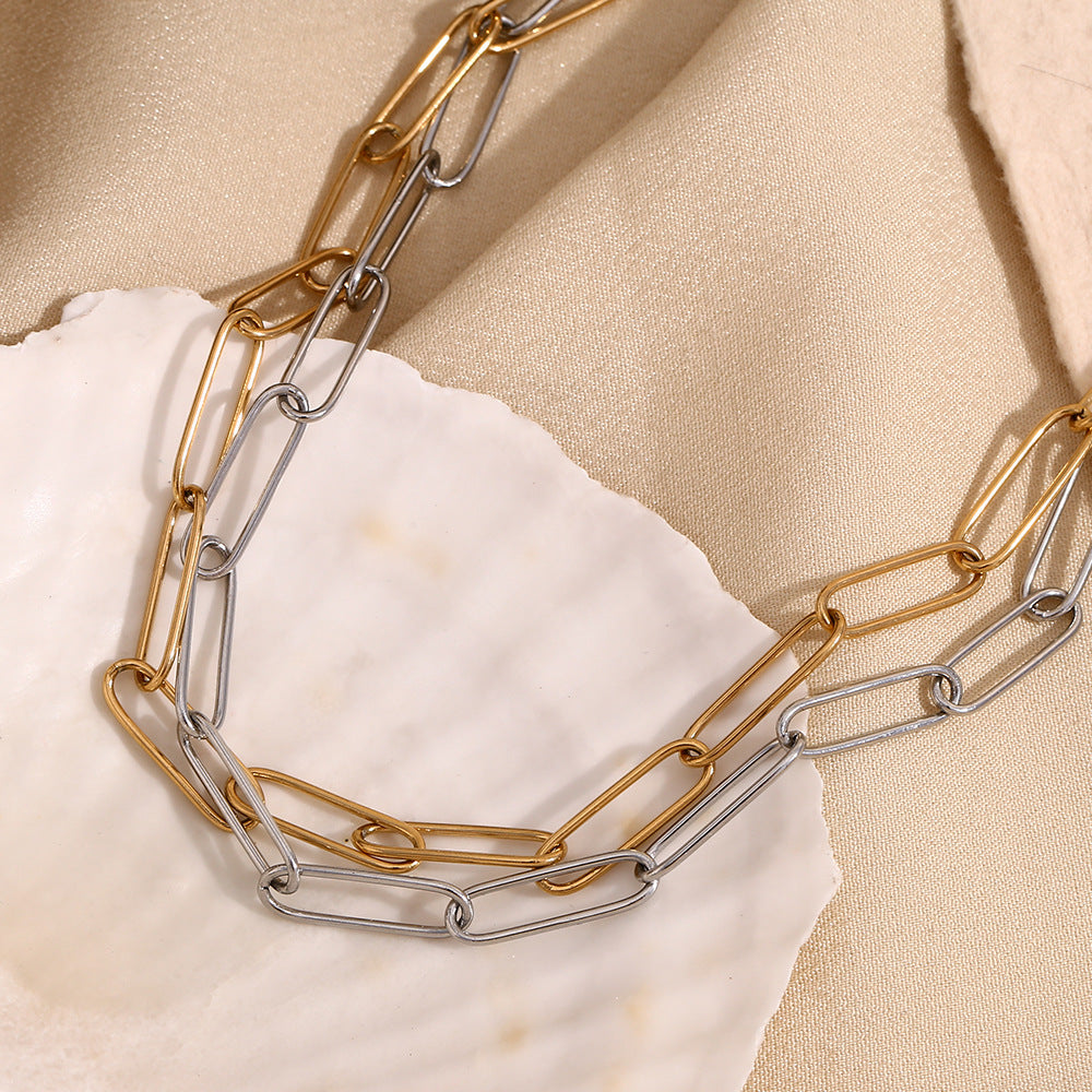 Collana con ciondolo geometrico minimalista in acciaio inossidabile con placcatura in oro 18K da donna
