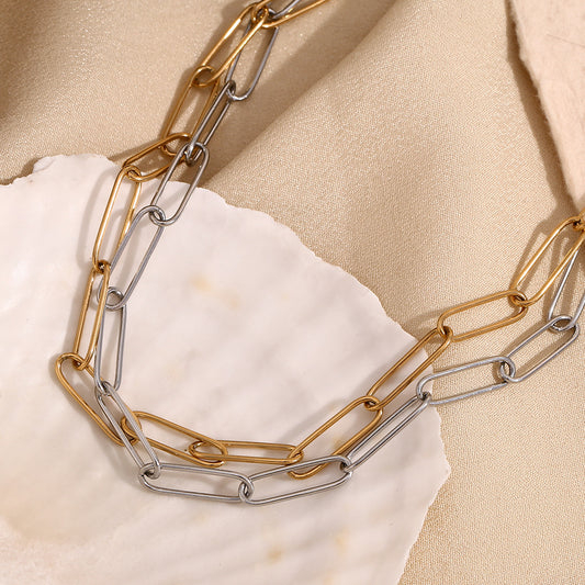 Minimalist Geometric Pendant Necklace in Stainless Steel with 18K Gold Plating for Women